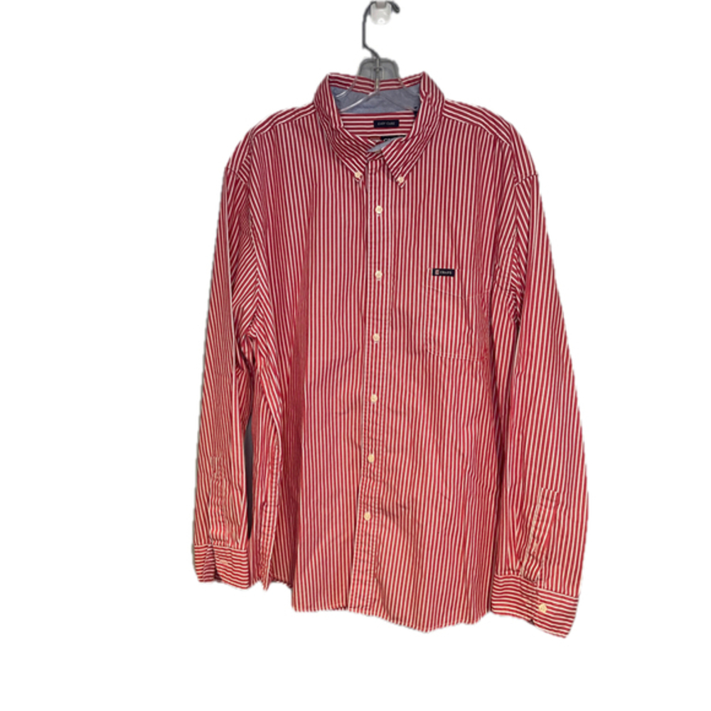 CHAPS Mens Button Up Shirt Size XXL Long Sleeve RED WHITE Striped